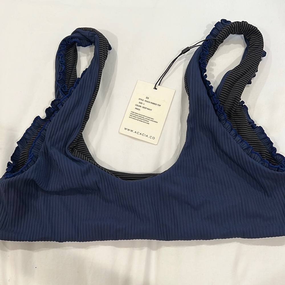 Acacia peach ribbed top L deep navy nwt